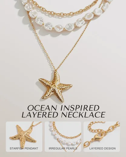Layered Pearl & Starfish Statement Necklace